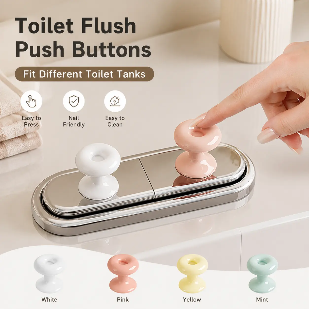 Set of 3 Doughnut-Shaped Toilet Flush Pushers, Nail-Safe Bathroom Accessory, Fits Long and Round Toilet Buttons for Daily Use, Set Of Three