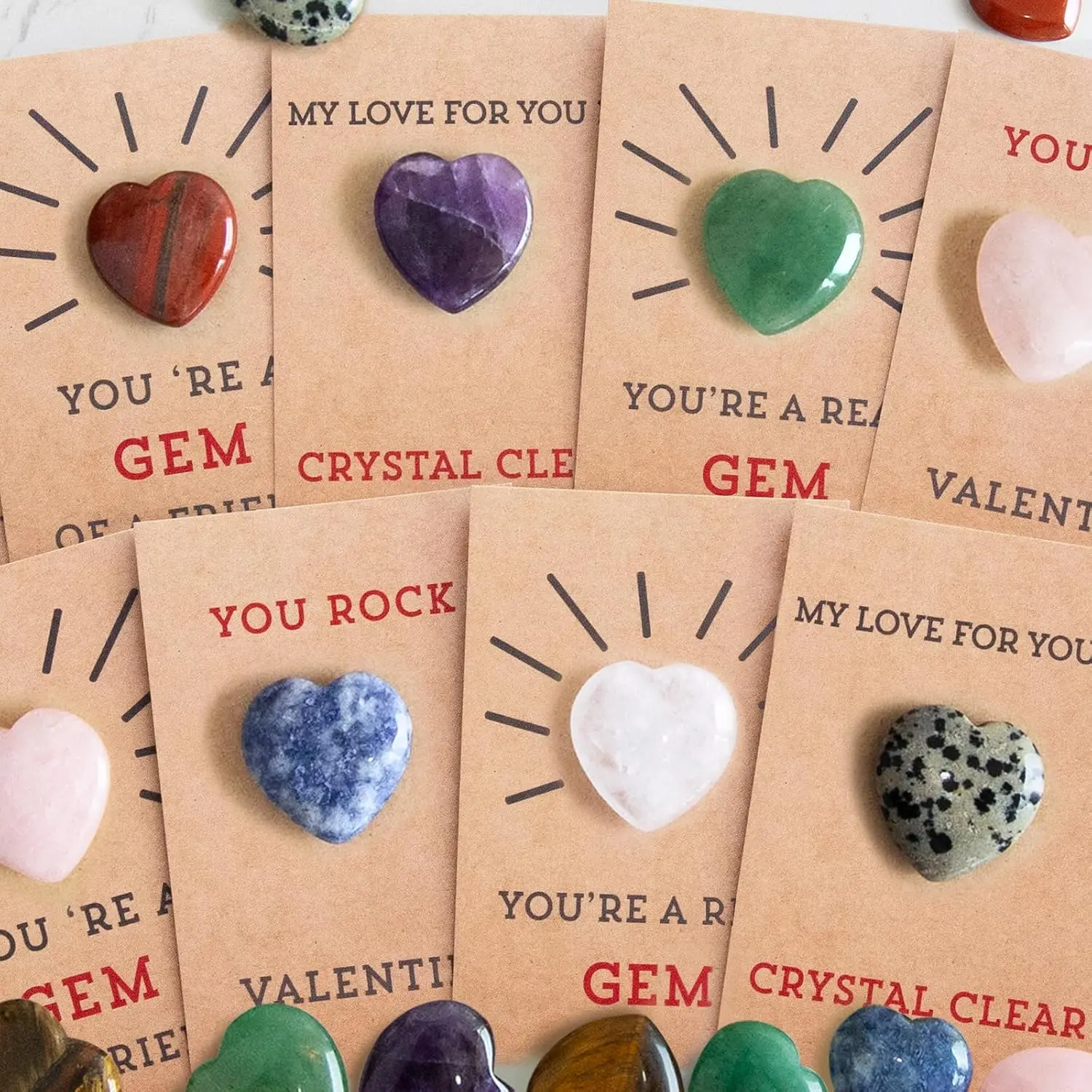 Valentines Day Gifts - 24 count Valentines Cards with Heart-Shape Crystals - Valentine Gift Exchange for Boys Girls Class Classroom School Party Favor