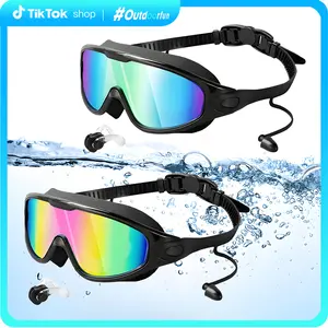 2 Pack Swim Goggles for Adults & Kids – Anti-Fog UV Protection Lenses with Earplugs & Nose Clip, Comfortable Waterproof Fit for Swimming Training Outdoorfun Use