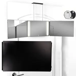 LED 3 Way Mirror with Adjustable Lighting for Self Hair Cutting, 360 Mirror for Men Shaving & Women Dyeing Hair Braiding, Portable for Travel, Bedrooms, Bathroom