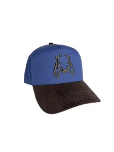 Unisex Cotton All-Seasons Baseball Cap - Cat Logo Embroidered, Blue & Brown Color Block, Adjustable Stylish Hat, Universal Fit for Sports & Outdoor Activities