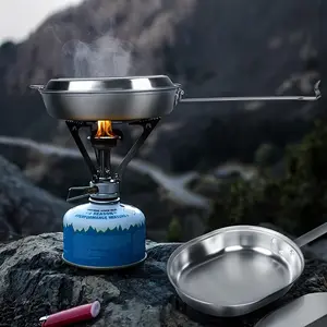 Outdoor Portable Plate Set | Stainless Steel with Lid & Folding Handle - Ideal for Camping, Hiking, Picnics