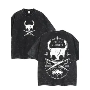 Men's Vintage Gaming T-Shirt - Heavyweight Washed Cotton Tee with Medieval Knight Design, Retro Round Neck Casual Shirt for Gamers, Perfect Gift for Him, Fantasy Lovers & Boys | All-Season Comfort Fit Apparel