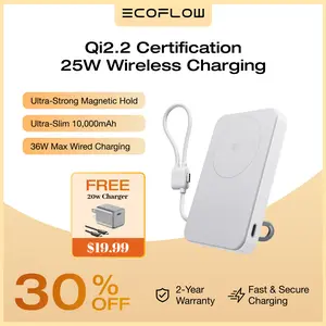【Exclusive TikTok Gift】ECOFLOW Rapid Mag Power Bank 10,000mAh, Qi2.2 25W Wireless Charging, 0.6'' Ultra-Slim Magnetic Portable Charger, Built-in USB-C Cable, Qi2 Certified Fast Charging Battery for iPhone 17/16/15/14/13/12