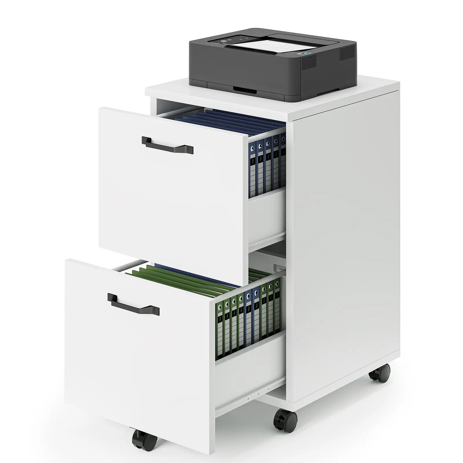 Mobile File Cabinet with 2 Drawers, Rolling Storage Cabinet on Wheels, Lockable Office Organizer for Home Office, Under Desk Filing Cabinet with Steel Frame & Wood Top for Study Room, Dorm & Workspace
