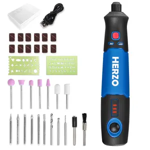 HERZO Mini Cordless Rotary Tool Kit Variable Speed, USB Charging, 3.7V Grinding, Cleaning, Polishing, Carving Drill Bits, Sanding Bands with 30PCS