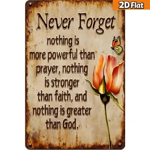 8x12 in Retro Religious Faith Metal Sign - 2D Flat Inspirational Prayer Quote Hanging Wall Art, Vintage Spiritual Tin Plaque Gift for Household Indoor Home Decor Accessories
