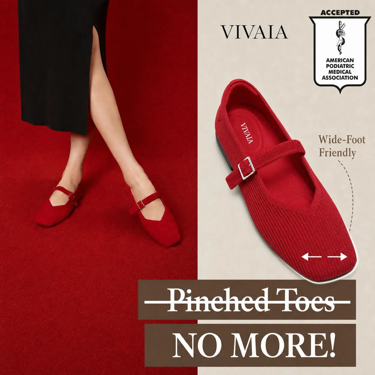 VIVAIA Wide Feet Friendly Square-Toe Knit Mary Janes, Arch Support Ballet Flats, APMA, wide feet flats, Machine Washable / Blister-Free Flats / Foldable & Lightweight Retro Chic, Wedding Shoes, Comfortable Office Shoes, Summer Shoes (Margot Mary Janes)