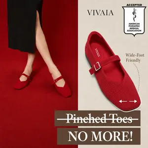 VIVAIA Women's Square-Toe Knit Mary Janes Arch Support Ballet Flats, Wide Feet Friendly, APMA, Margot Maryjanes, Machine Washable / Blister-Free Flats / Foldable & Lightweight Retro Chic, Wedding Shoes, Wedding Flats, Ballet Flats (Margot Mary Janes)