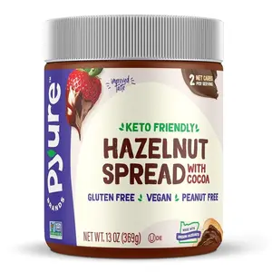 Pyure Keto Hazelnut Chocolate Spread | Sugar-Free, Low Carb, Vegan Nutella Alternative | 2g Net Carbs, Gluten-Free, Peanut-Free, Plant-Based, Non-GMO, Keto Snack, Vegan Sweets | 13 oz Jar