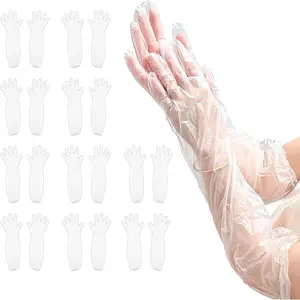 LZDJTQ 20Pcs(10 pairs) Long Disposable Cleaning Gloves, 60 cm/ 23.6inch Elbow Length Plastic Waterproof Sleeve for Cooking, Dishwashing, Hair Color, Field Dressing, House Cleaning,House Gardening