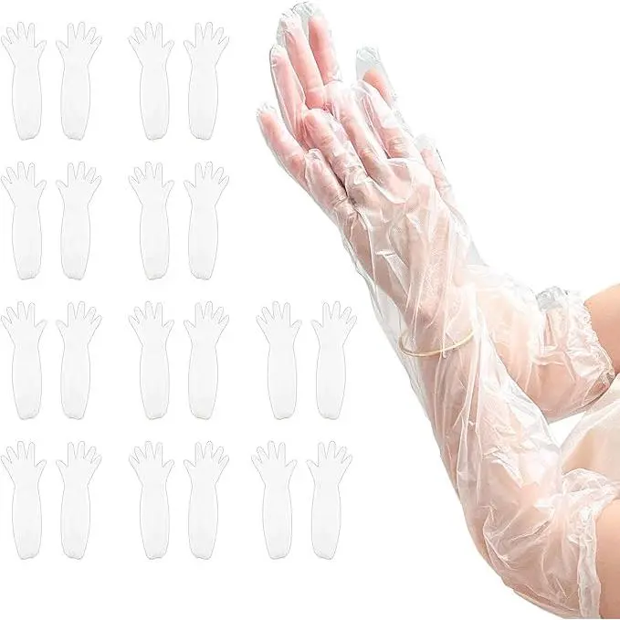 LZDJTQ 20Pcs(10 pairs) Long Disposable Cleaning Gloves, 60 cm/ 23.6inch Elbow Length Plastic Waterproof Sleeve for Cooking, Dishwashing, Hair Color, Field Dressing, House Cleaning,House Gardening