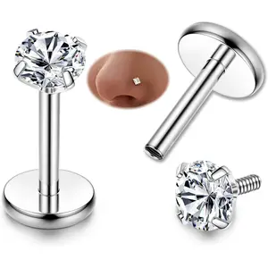 YADOCA 316L 2-6pcs Stainless Steel 16G 3mm CZ Inlaid Lip Rings Labret Monroe Nose Studs Helix Earring Piercing, 6mm 8mm 10mm Bar Length Available