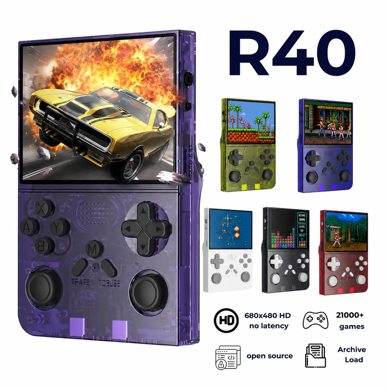 R40 Vintage Handheld Gaming Console - Linux System, 3.5 in IPS Screen, 3000mAh Battery, 32G+64G MicroSD TF Card, Thermoplastic Plastic Build, Preinstalled Games, Christmas Gift for Teenage Boys, Cool Yes Gadget, Teenage Boy Gifts