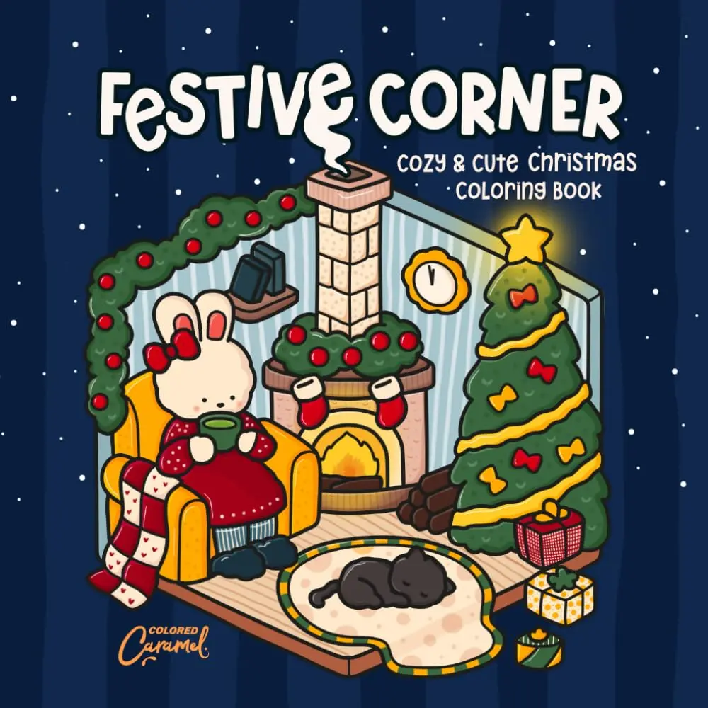 Festive Corner Christmas Coloring Book for Adults & Teens - 40 Unique Friendly Animals Illustrations, Fun English Holiday Ice Skating Themed Cozy Relaxing Activity Book