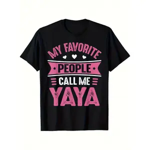 WomenS my Favorite People Call Me Yaya Graphic - MotherS Day Gift, 180g Lightweight Black Crew Neck Short Sleeve Tee with Pink & White Heart Design, Casual Summer Top for Grandma, Mom, Women, Playful Graphic Tee Fun Graphic Shirt Comfortable Fit