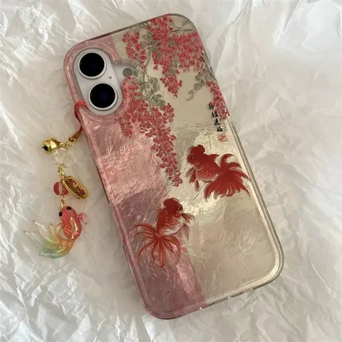 Through hole vortex painting | Calligraphy flower branch koi | koi pendant | Best friend gift | Cover | Casing | Suitable for iPhone 11 12 13 14 15 16 17 Pro Max