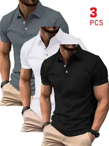 3-Pack Men's Fashion Business Casual Short Sleeve Shirts, Top, Mixed Colors, Breathable, All Seasons, Polyester Material, Holiday Gift, Menswear