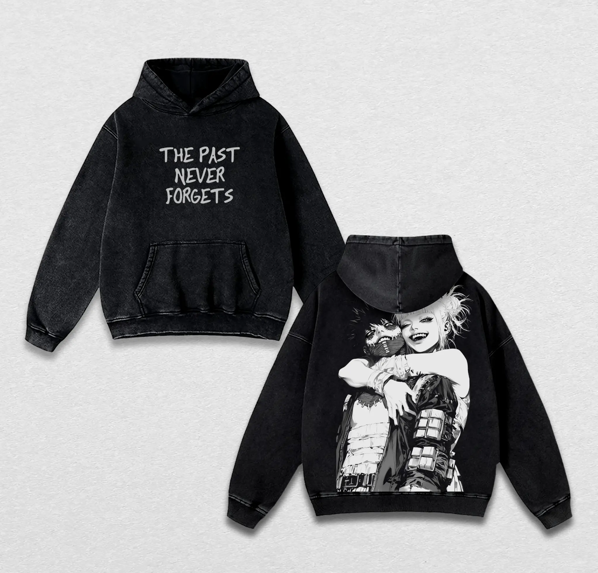 Dabi x Toga My Hero Academia Anime Double Printed Vintage Washed Hoodie & Washed T-Shirt Unisex Oversize Anime Manga Washed Heavyweight Cotton Outfit
