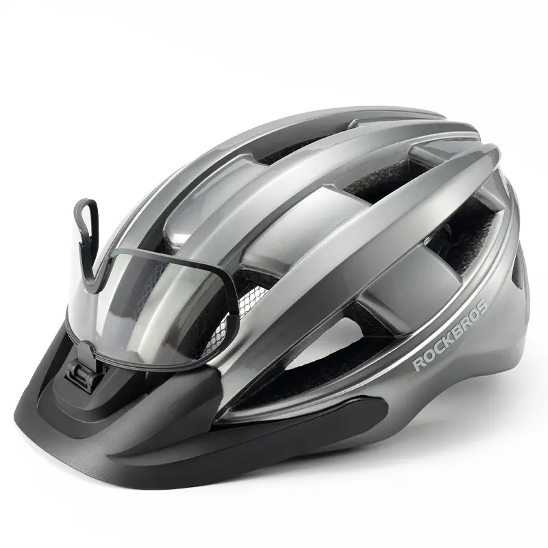 ROCKBROS Unisex Cycling Helmet, Mountain Bike Helmet with Photochromic Visor, USB-Rechargeable Tail Light, Outdoor Safety Gear for MTB Accessories, Outdoor Helmet