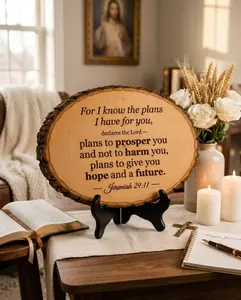 Christian Bible Verse Wood Sign | Live Edge Plaque with Engraved Psalm 23, John 3:16, Philippians 4:13, Jeremiah 29:11 & More | Faith Home Decor Christian Gift for Family
