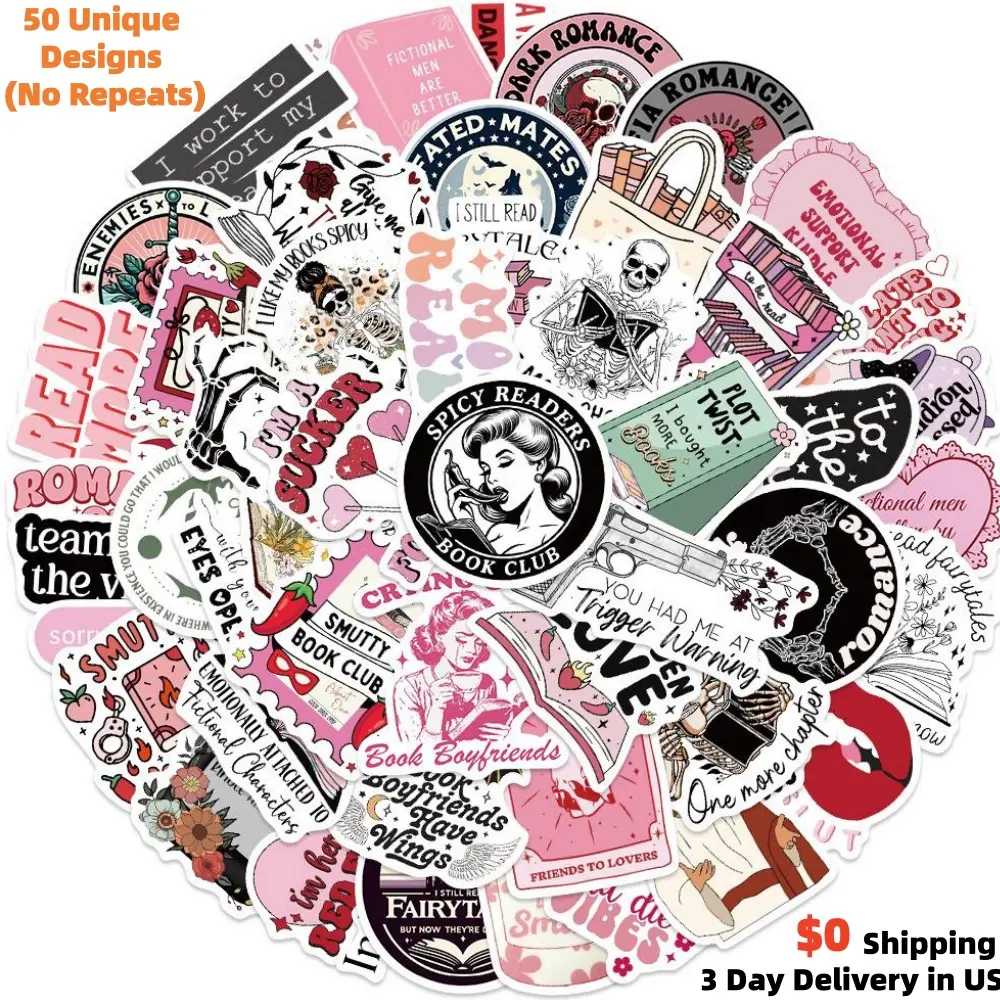 50PCS Smut Reader Stickers - Spicy Bookish Romantasy Vinyl Waterproof Decals for Kindle, Laptop, Hydro Flask, Phone Case - Aesthetic Spicy Romance Book Lover Gifts for Bookworms, Adults & Fans - High Quality Spicy Reading Sticker Pack