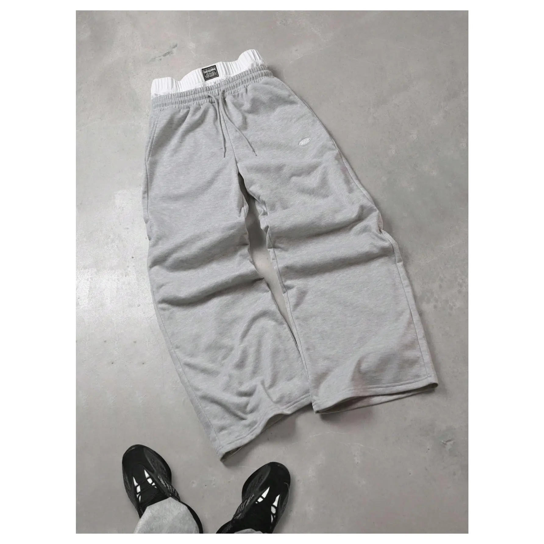 Double Waisted Sweatpants Y2k Drawstring Wide Leg Gym Workout Baggy Pants
