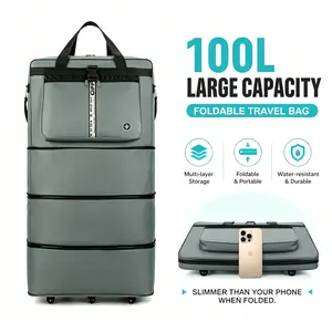 100L Foldable Expandable Travel Duffle Bag with Wheels, Extra Large Rolling Luggage & Storage Bag for Travel, Moving, Camping and Home Organization airplane carry convenient