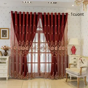 Double Layer Embroidered Blackout Curtain, Heavy Curtain, 1 Count Exquisite Modern Window Curtain, Home Decoration Curtain, Home Decorative Curtain for Living Room Bedroom Office, Home Decor