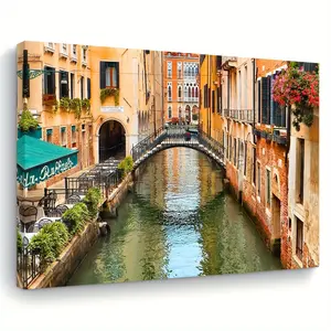 Venice Canal, Italy - Elegant Wooden Frame Canvas Art, Suitable for Living Room, Bedroom, Kitchen, and Office Decoration, Ideal Gift