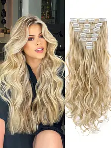 Natural Wave Hair Extensions, 6 Pieces, Clip-In Design, Adjustable Size, Heat Resistant, Deep Chestnut Color, Reusable & Detachable, Synthetic Clip In