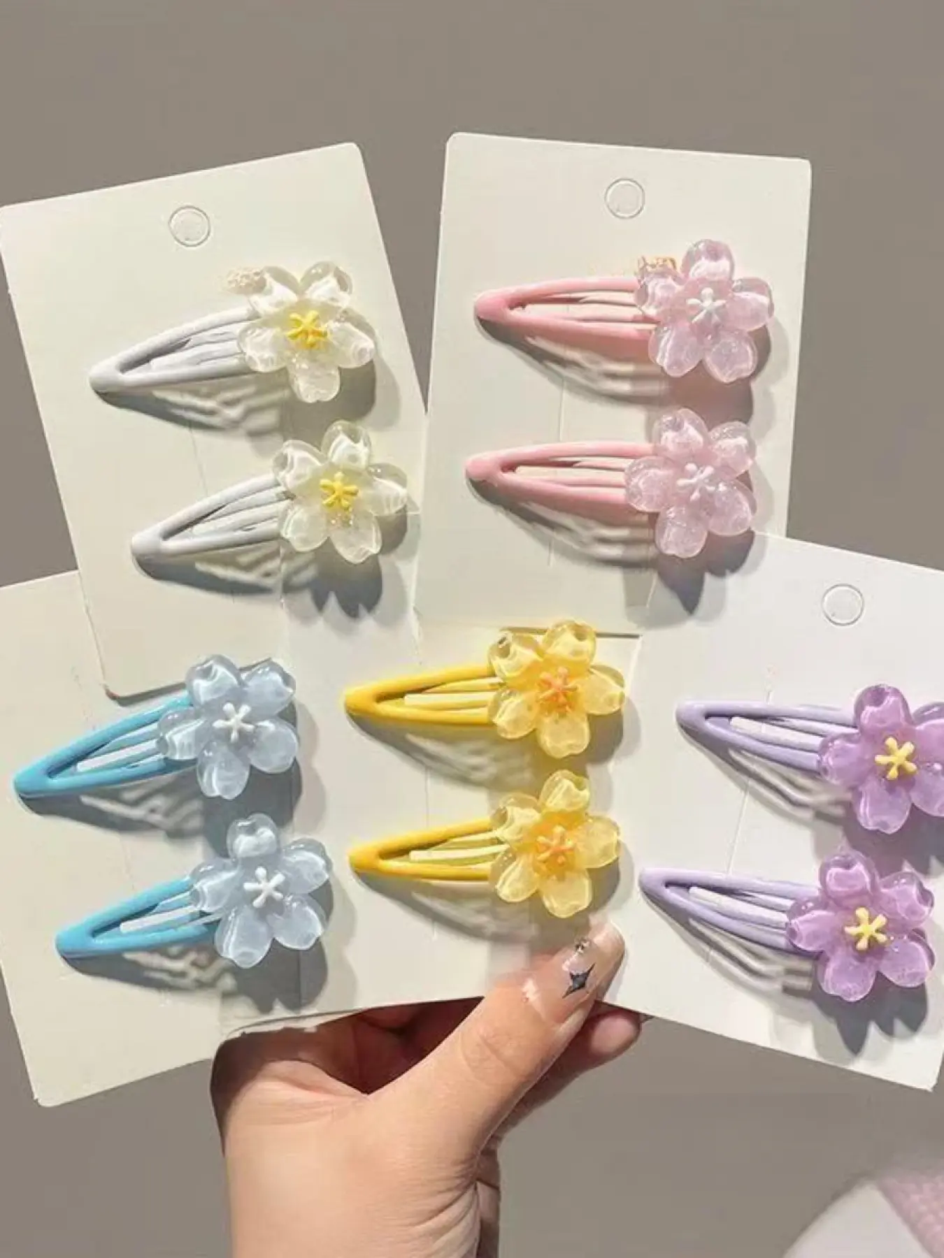 10 Pcs Macaron Color Transparent Flower Hair Clips Set, Cute Girl Heart Bb Clip, Non-Slip Side Bang Holder, Kids & Students, Cute Hair Accessories