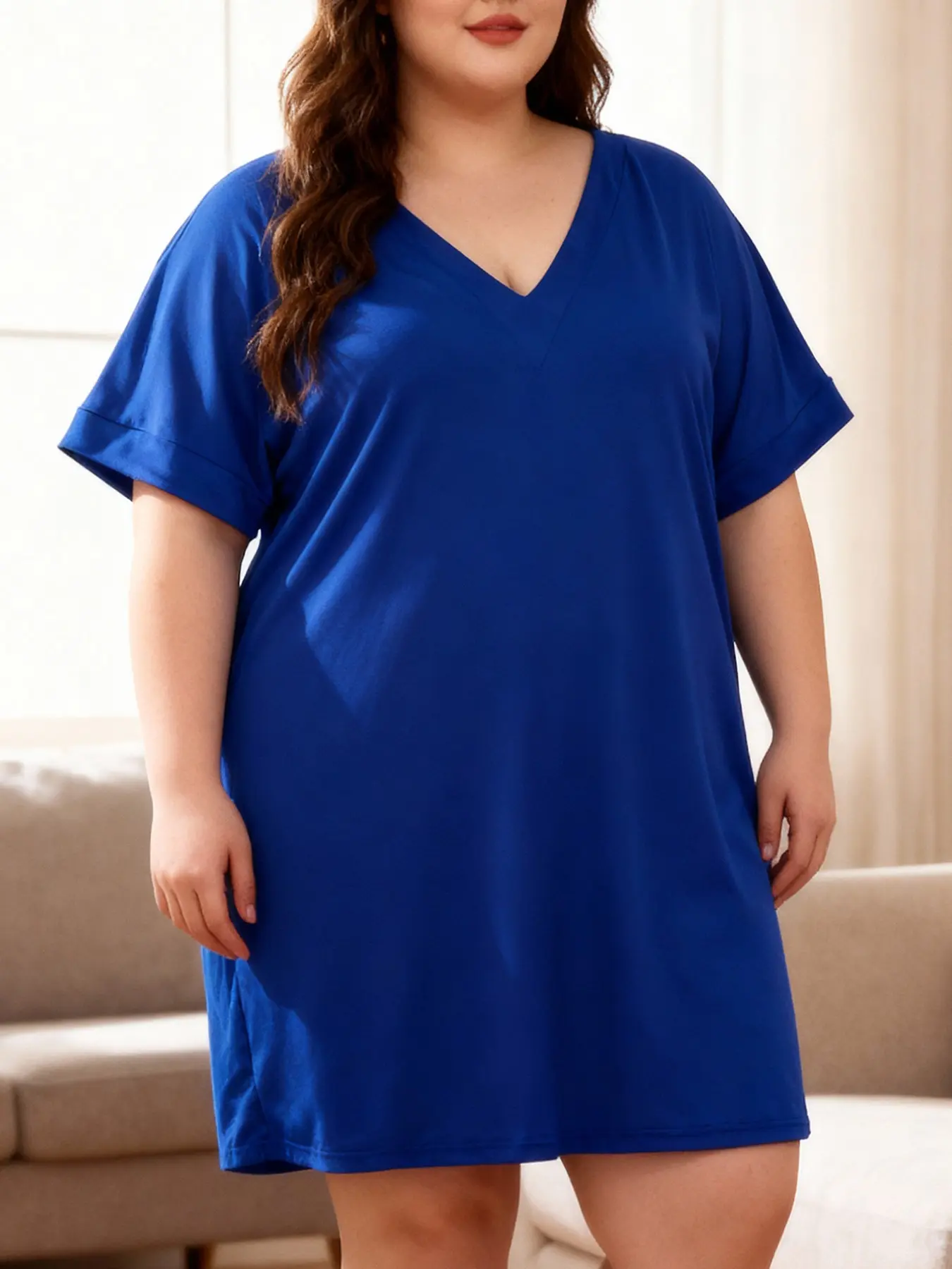 Women's Plus Size Oversize V Neck Nightdress, Loose Fit Comfortable Sleepwear, Loungewear, Homewear, All Season Casual Pajamas, Ideal for Walking or Back-To-School