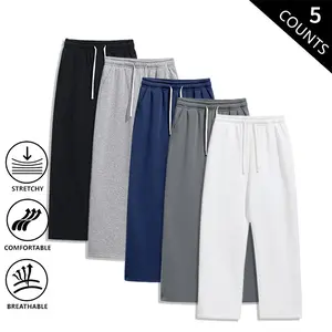 Men’s 5-Pack Wide-Leg Sweatpants, Elastic Drawstring Casual Pants, Stretch, Breathable, Comfortable Streetwear & Lounge Pants for Everyday Wear