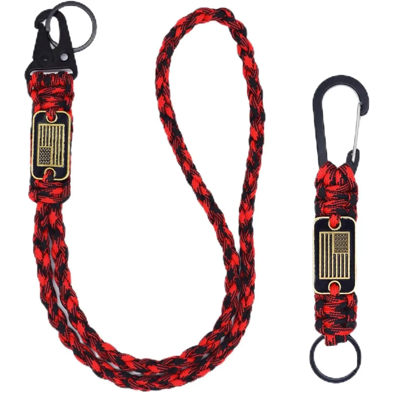 2 Pcs Heavy-Duty Synthetic Braided Paracord Lanyards - 19.68 in/50 cm Necklace Keychain with 3D Flag Emblem & Zinc Hook, for Office ID Badges, Outdoor Users