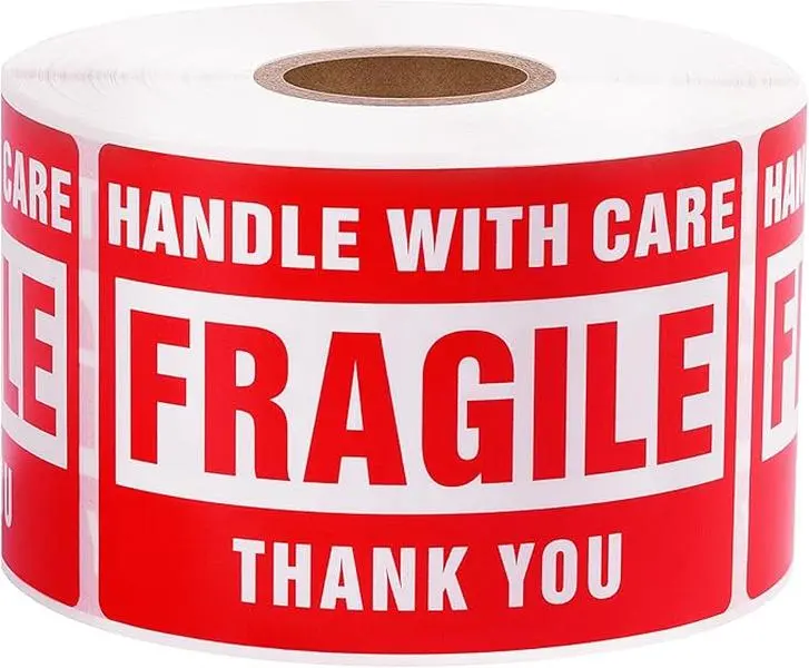 Fragile Adhesive Labels, 2x3 Inch, 500 Stickers, Red, Handle with Care, Permanent for Shipping