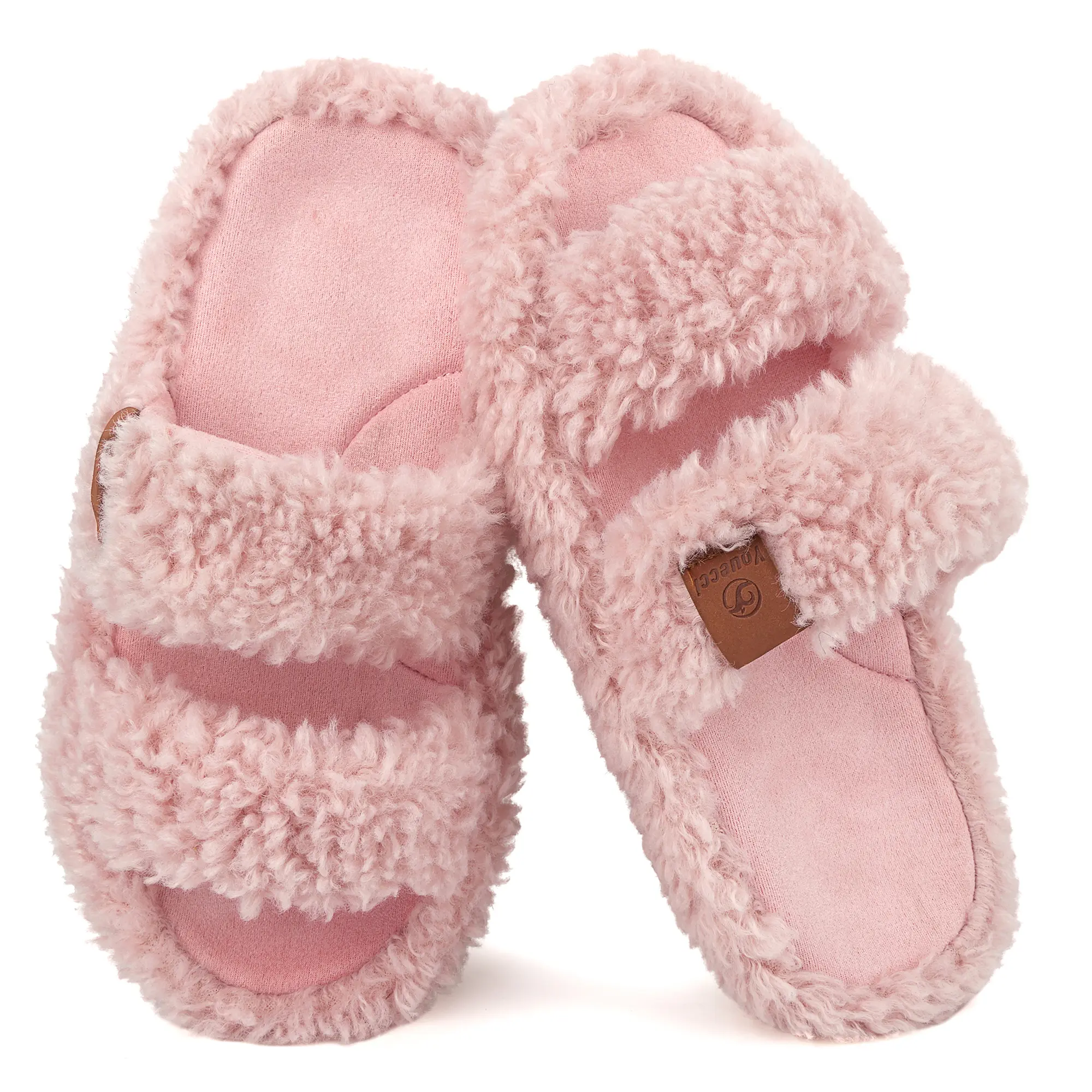 Women's Fuzzy Cloud Slippers, Classic Double Strap Faux Fur Slides with Memory Foam, Cozy Indoor Outdoor Footwear, Home Slippers, Slippers For Women