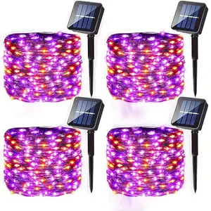 4 Pack  Christmas decorations for outdoor Solar Fairy Lights 160Ft 480LEDs Outdoor Twinkle Lights With 8 Modes, IP44 Waterproof String Lights For Garden Patio Party Decorations (Orange Purple)