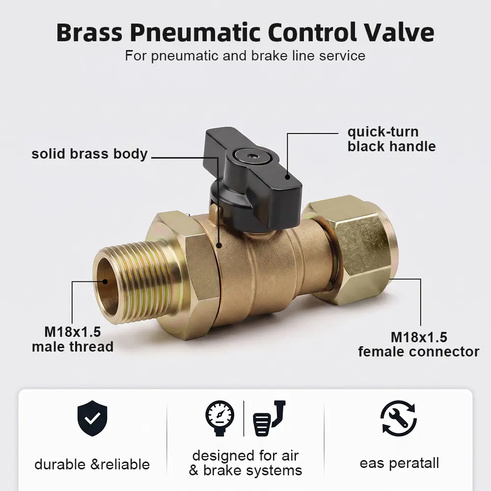 Trucker's Essential | 1-Piece Rust-Resistant Brass Front Air Brake Pressure Cut Off Valve Body, M18x1.5 Threaded, Exhaust Port Hardware Part for Semi Trailers & Heavy Trucks, Emergency Fix Auto Replacement Part, Cost-Saving Tool Upgrade
