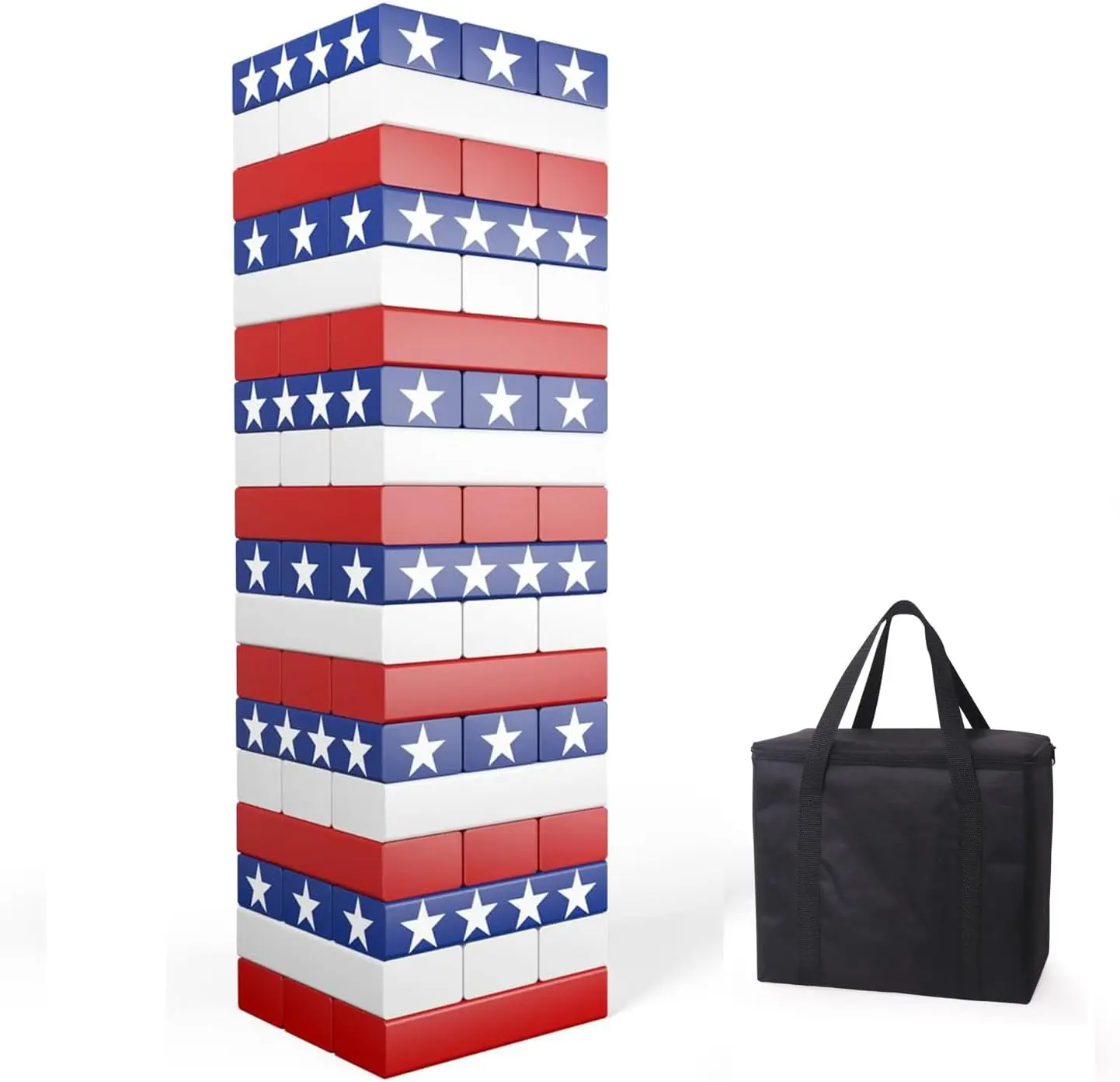 54-Piece Giant Tumbling Tower Game - Kiln-Dried New Zealand Pine Wood Stacking Blocks, Over 4FT Tall, Portable Outdoor Game with Canvas Carry Bag for Kids, Adults