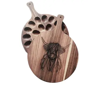 Highland Cow, Scottish, coos,  Round Acacia laser etched Deviled Egg Board, 24 eggs, Platter, Cutting Board, Tray,