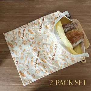 2-Pack Reusable Beeswax Bread Bags (12.6" x 17") - Natural Linen Storage for Homemade Sourdough & Pastries