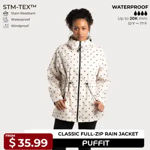 PUFFIT STM-TEX Waterproof Lightweight Hoodie Jacket,Women's Warm Full Zip Rain Coat Adjustable Waist & Hood & Cuff Design Comfort Casual Inner Pocket,Out Door,Shell Jacket,Spring Jacket,SpringStateme,Windbreaker,Dog Walking,School Running,Football Mum