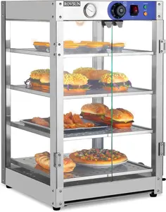 ROVSUN Food Warmer Display Pizza Warmer, Commercial Countertop Food Warmer Electric with Removable Shelves LED Lighting Glass Door, Pastry Display Case for Restaurant Buffet 800W (4 Tiers)