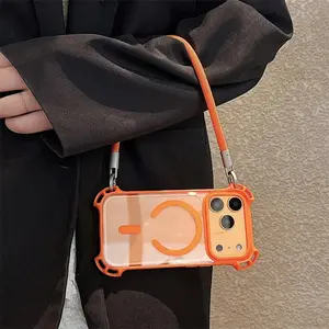 Crossbody Necklace Strap Lanyard Magnetic Smartphone Case For iPhone 17 16 14 15 12 13 Pro Max 16Plus 11 For Magsafe Shockproof Clear Cover