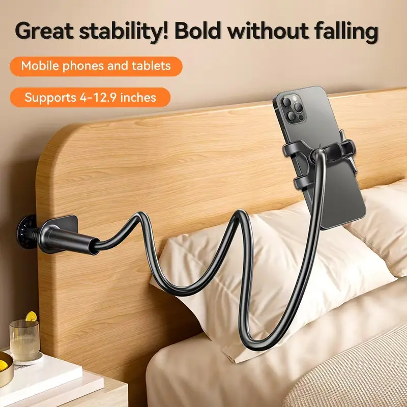 Adjustable Long-Arm Lazy Smartphone Holder Stand, 360-Degree Flexible Gooseneck Clamp, Durable ABS Stable Mount for Bedroom, Office | Mobile Phone Accessories
