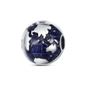 MULA S925 Silver-plated globe pendant, cosmic map style, is a perfect travel gift for women and girls, can be paired with Pandora bracelets and necklaces to create a personalized starry look