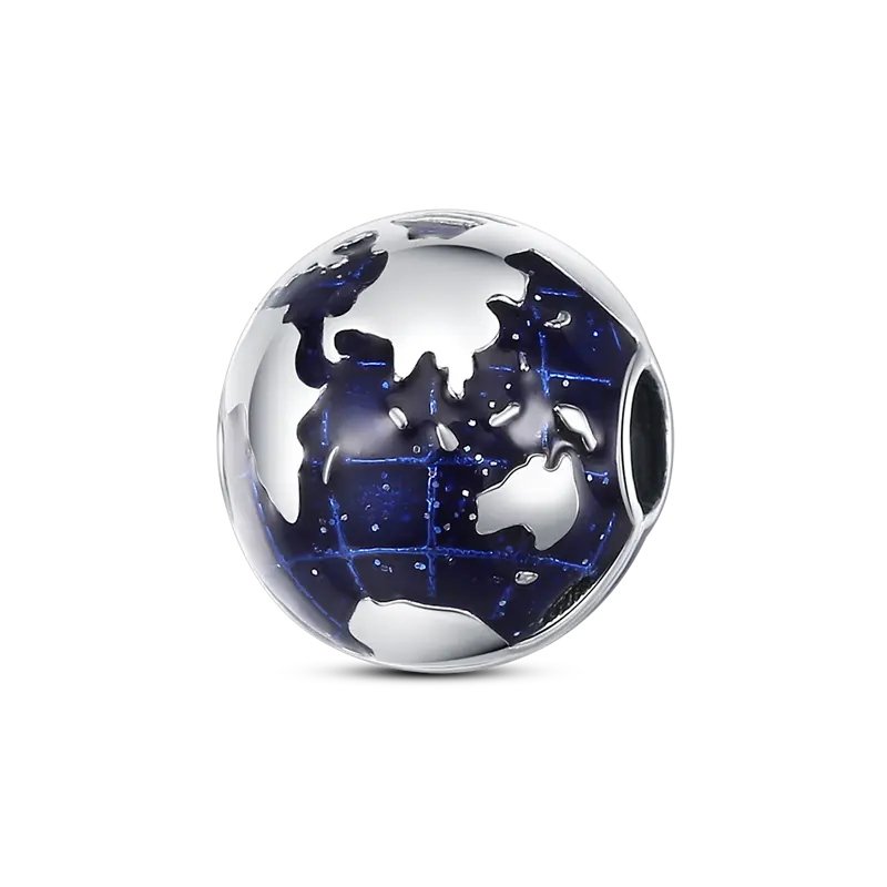 MULA Starry Sky Travel Globe Charms & Pendants for Girl, S925 Silver-Plated Enamel, Pandora Compatible Jewelry for Daily Wear, Valentines Day