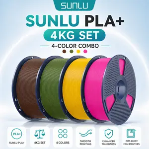 SUNLU 4kg PLA/PLA+  3D Printer Filament Bundle Multicolor, Neatly Wound PLA Filament 1.75mm ±0.02mm, Individually Vacuum Packed, 4kg in Total, 1kg per Spool, 4 Pack, 4000g