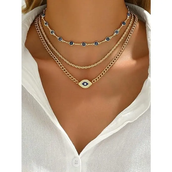 DearLuniva Layered Evil Eye Protection Necklace, Turkish Ojo Turco Pendant, Lightweight Adjustable Unisex Everyday Costume Jewelry, Auspicious Good Luck Gift to Attract Positive Energy, Birthday, Casual, Customizable, Chains Necklace, Accessory Necklace